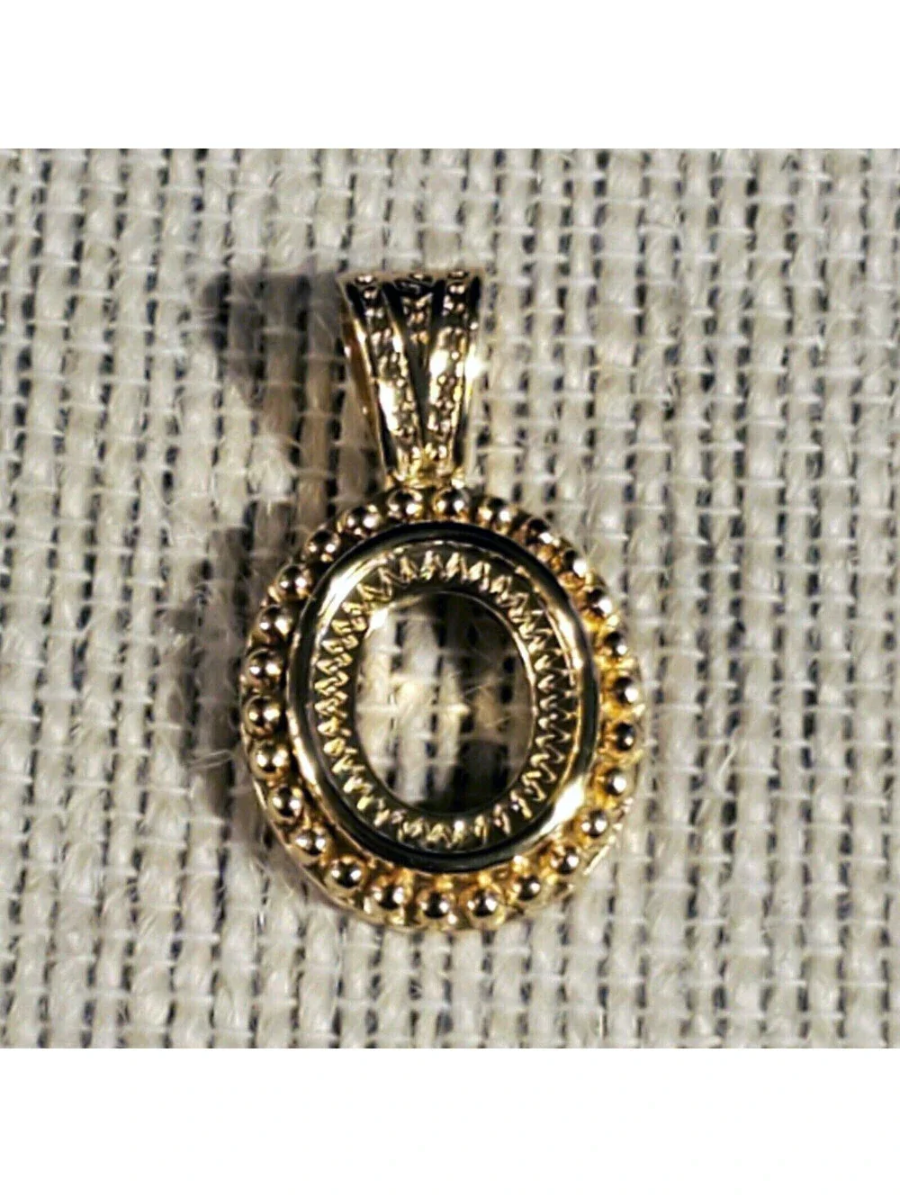 Gold 14K Plated Brass Fancy Dotted 12x10mm Oval Cabochon Pendant Setting